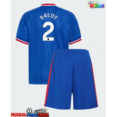 Camiseta Manchester United Diogo Dalot #2 Segunda Equipación Replica 2026-27 para niños mangas cortas (+ Pantalones cortos)